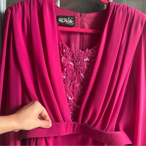 Vintage Pink Chiffon Formal Beaded Pink Dress Neckline Ursula of Switzerland L - Picture 8 of 14